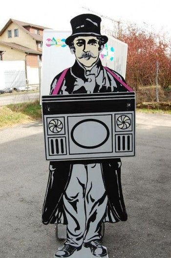 Ankündigungstafel "Leiermann"